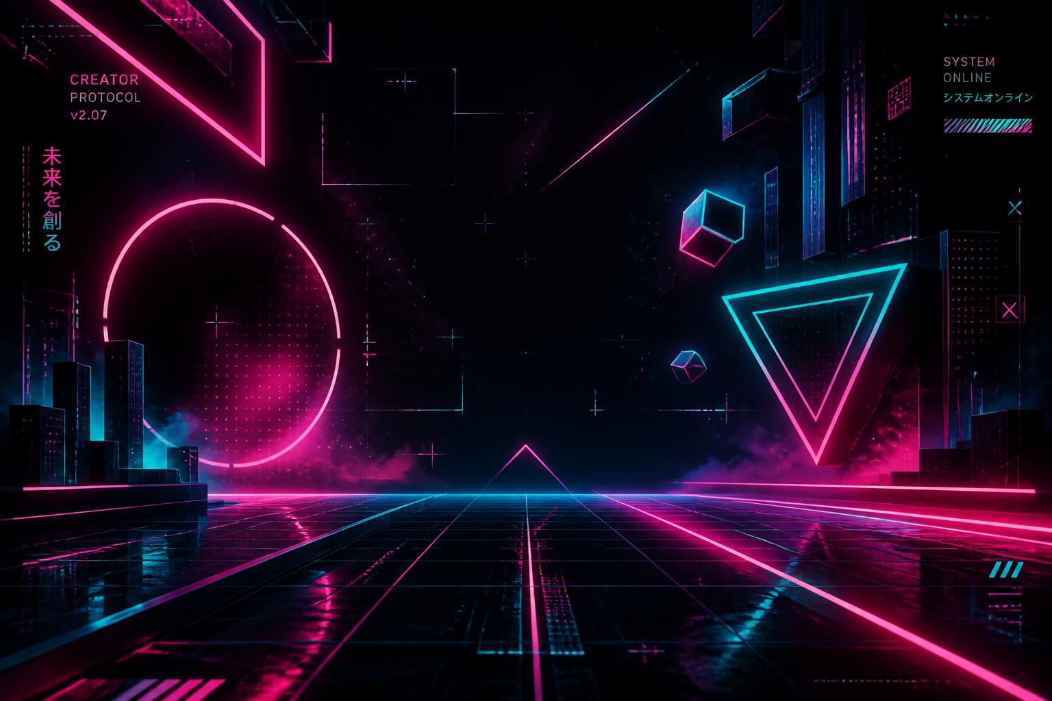 A neon-lit digital marketplace hero image showing creators and brands connecting on Bingo